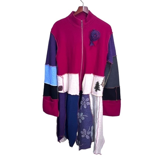 Vintage Woolrich Patchwork Duster Sweater Jacket  Asymmetrical Hem Large - Picture 15 of 16